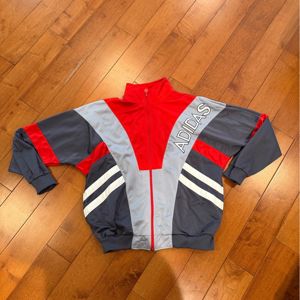 Adidas mens vintage tracksuit red and grey jacket